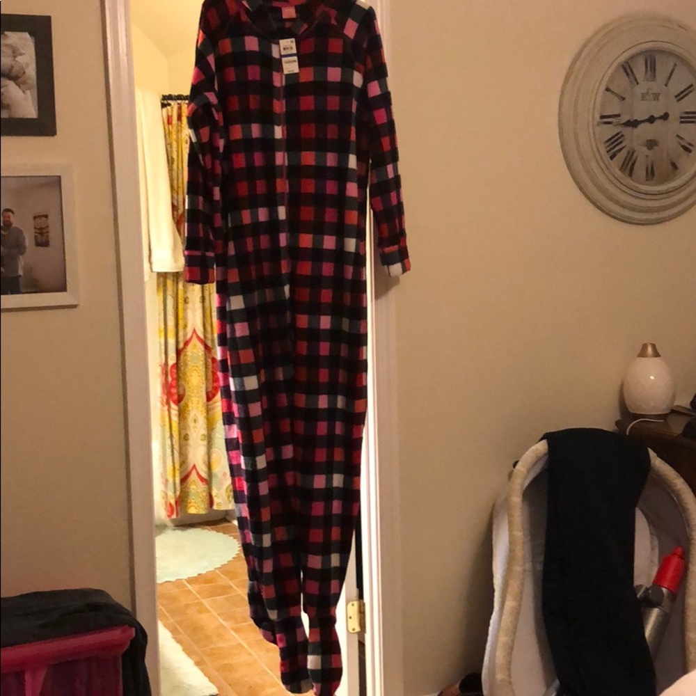 Women’s Adult Onesie Buffalo Checked Zip-Up